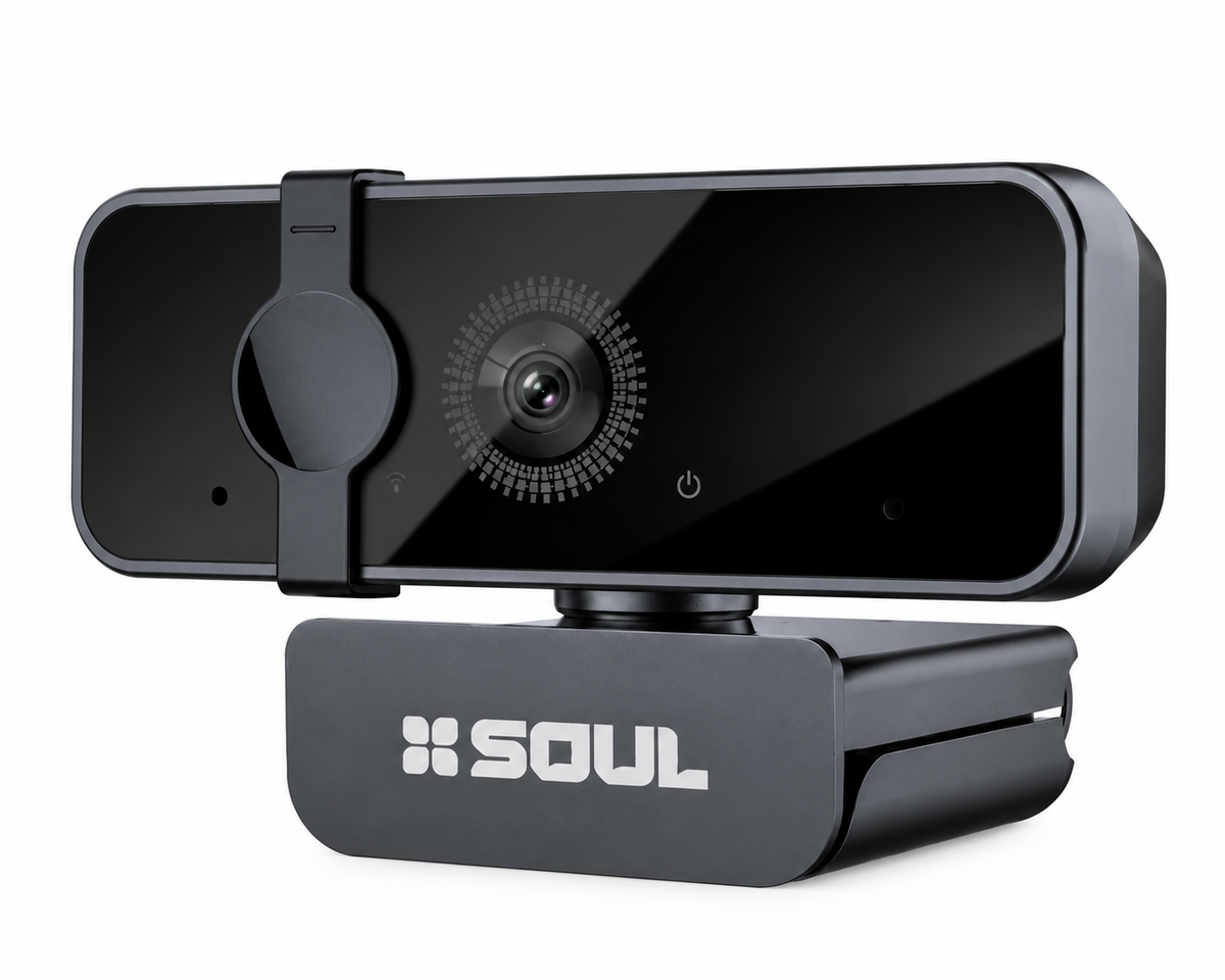 Webcam Soul Full HD 1080p USB Plug & Play con Soporte y Cobertor de Privacidad