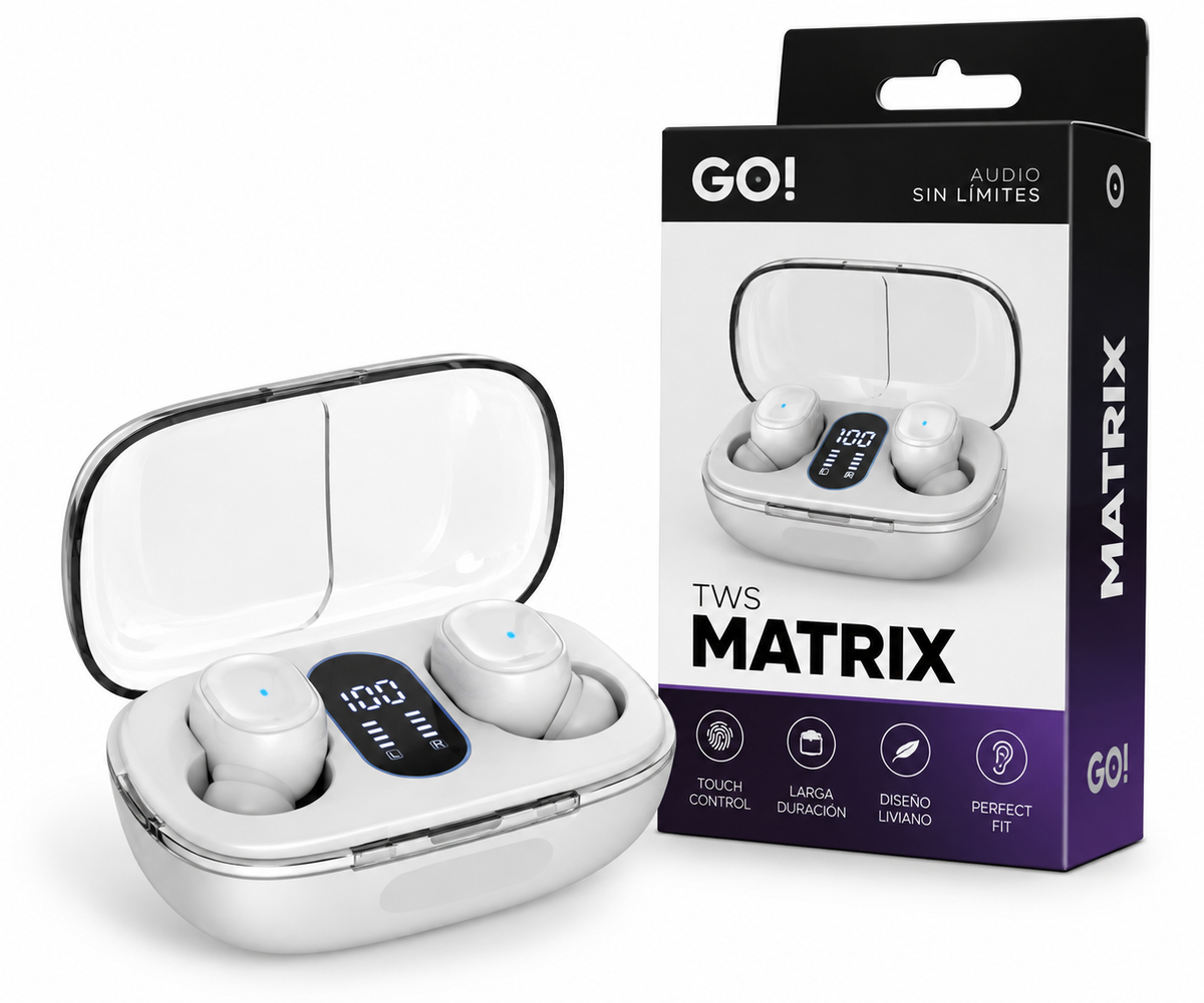 Auriculares Inalámbricos GO! TWS Matrix con Display LED y Control Touch