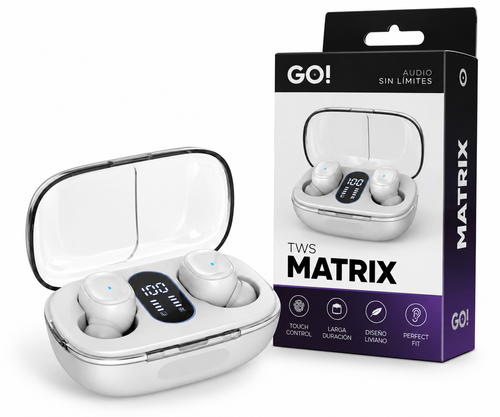 Auriculares Inalámbricos GO! TWS Matrix con Display LED y Control Touch