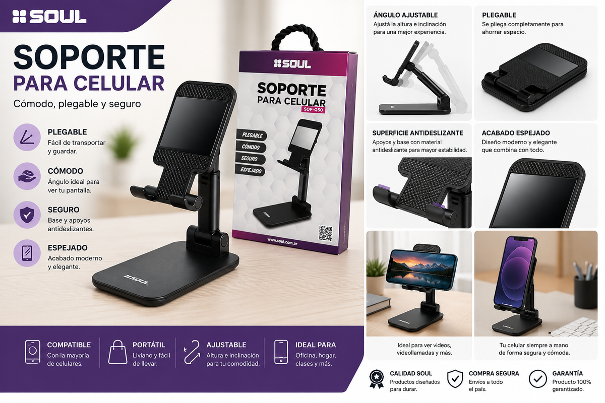 Soporte para Celular SOUL SOP-Q50 – Plegable y Ajustable