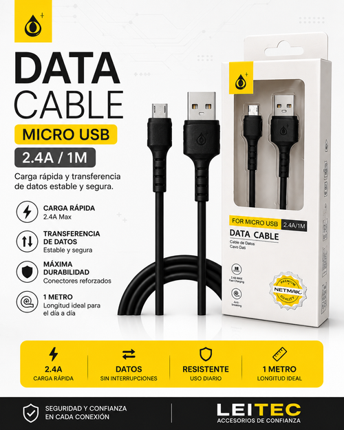 Cable Micro USB a USB-A 1 Metro 2.4A – Carga y Datos