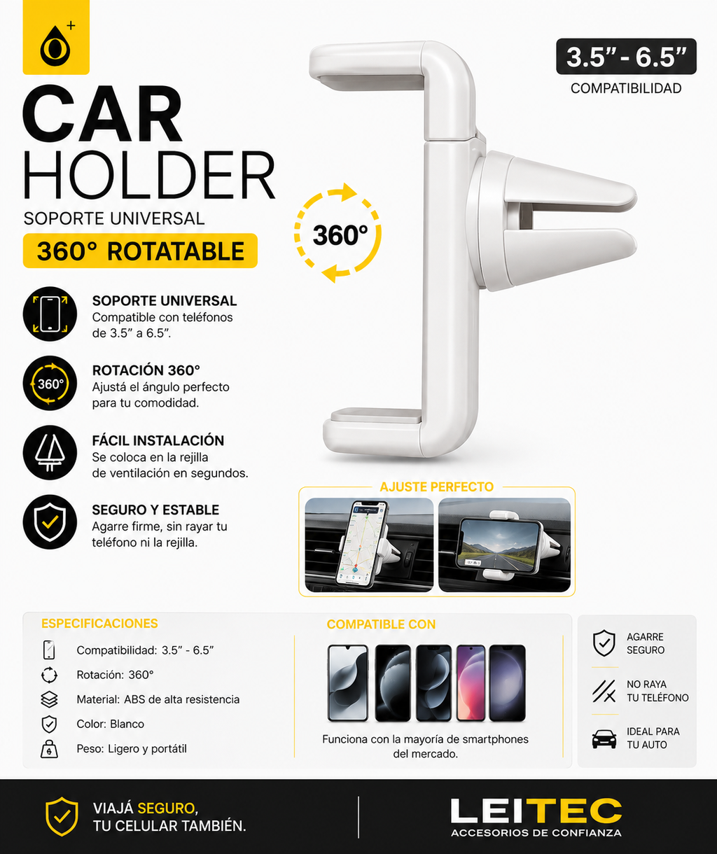 Soporte Universal para Celular de Auto 360° – Rejilla de Ventilación