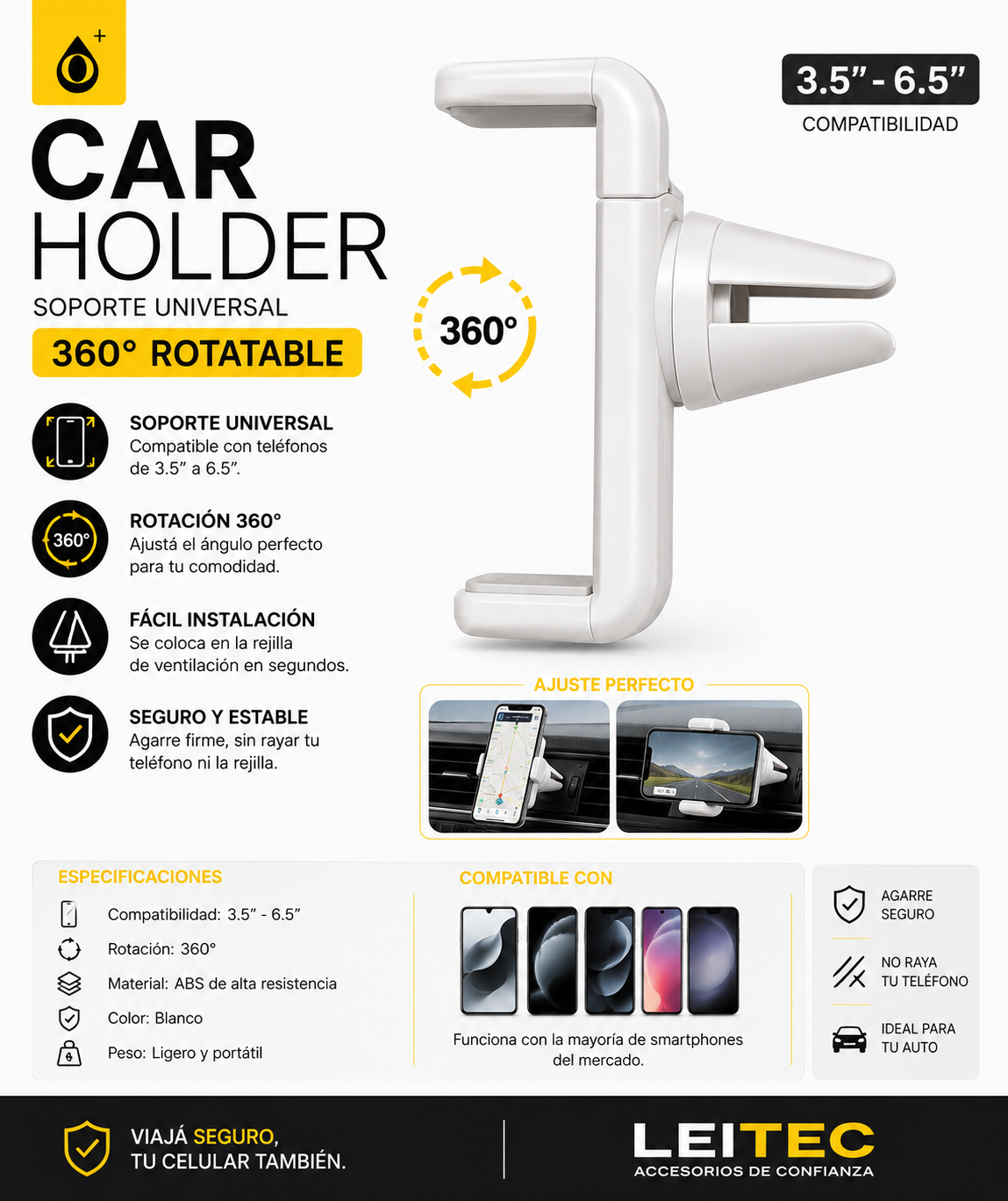 Soporte Universal para Celular de Auto 360° – Rejilla de Ventilación