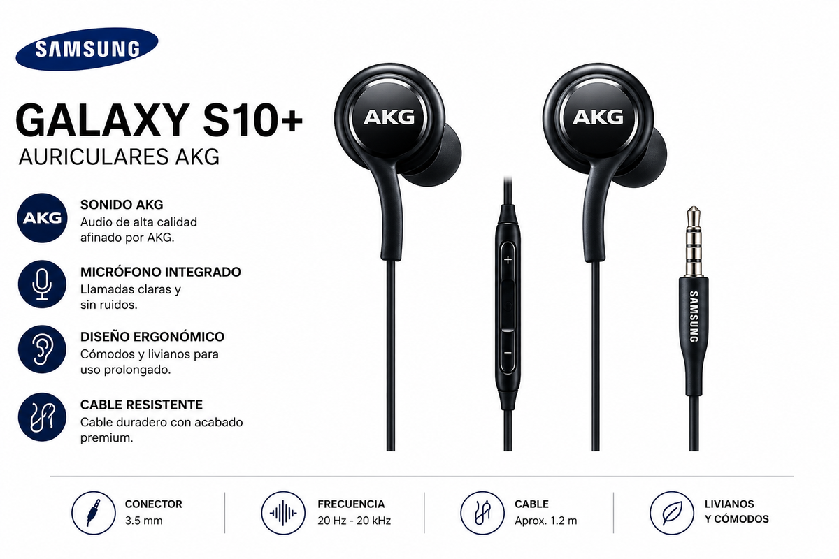 Auriculares Samsung AKG Galaxy S10+ con Micrófono – Jack 3.5 mm