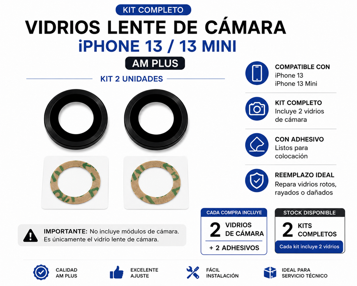 Kit 2 Vidrios Lente de Cámara iPhone 13 / 13 Mini – AM Plus
