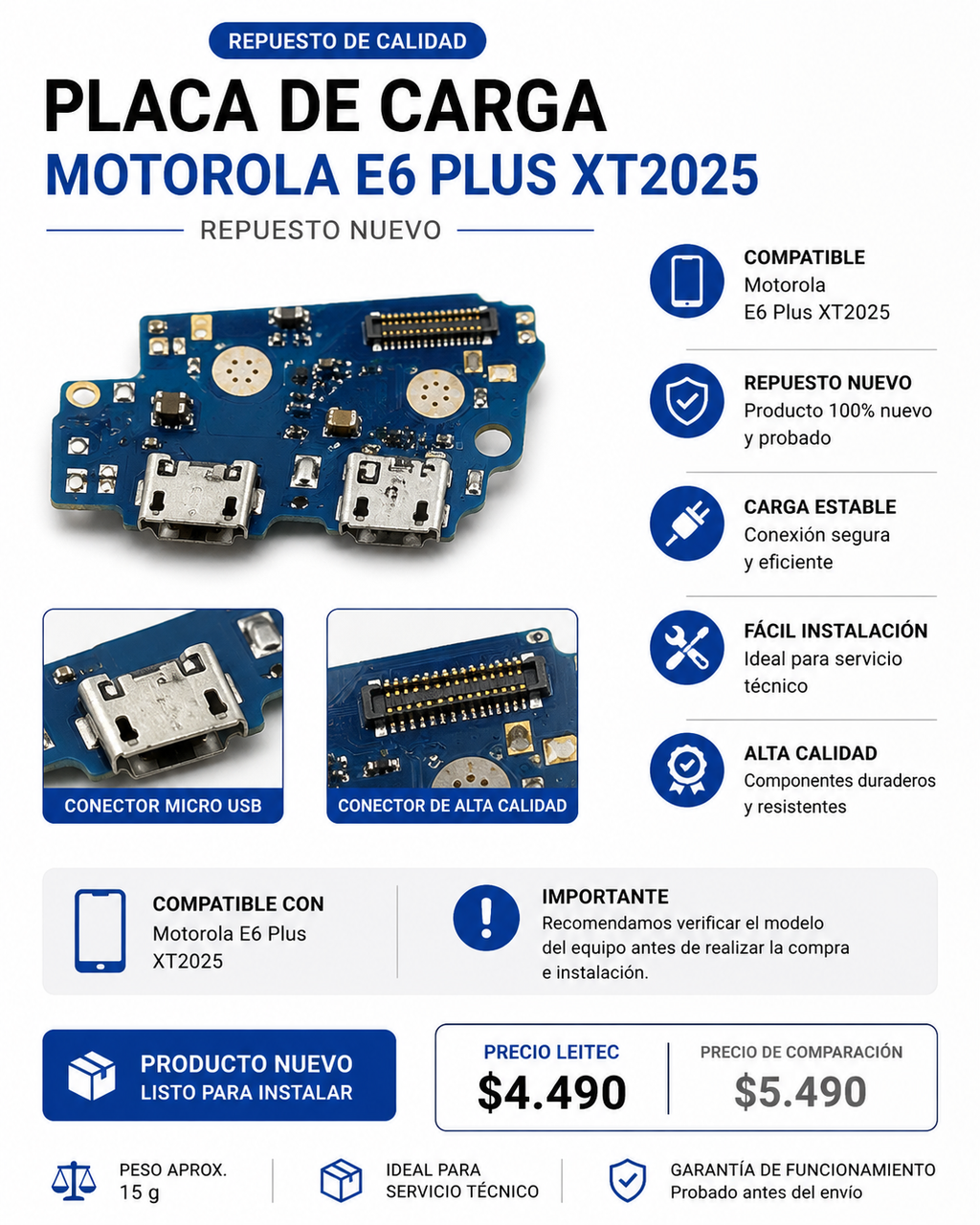 Placa de Carga Motorola Moto E6 Plus XT2025 – Micro USB
