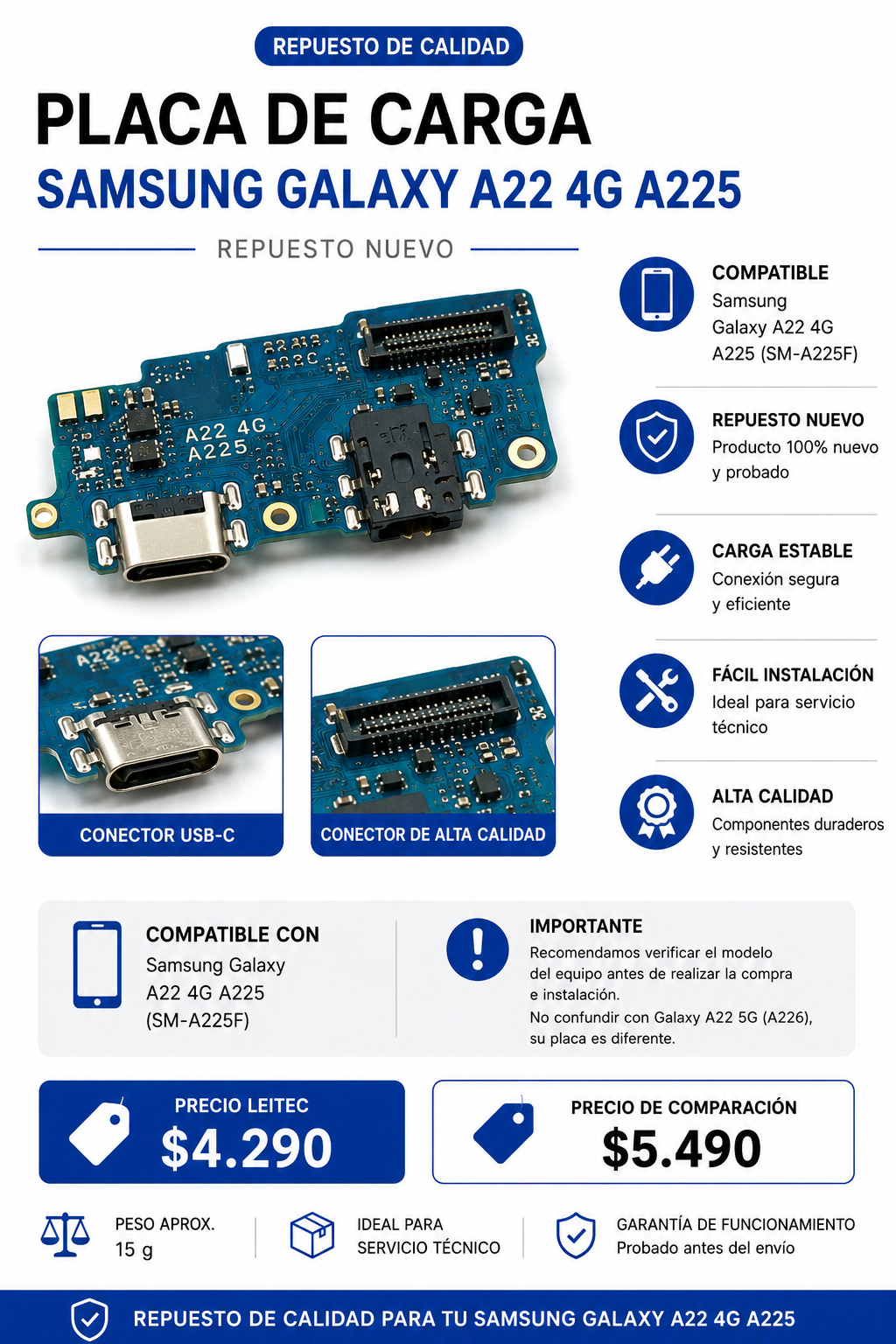 Placa de Carga Samsung Galaxy A22 4G A225 – USB-C