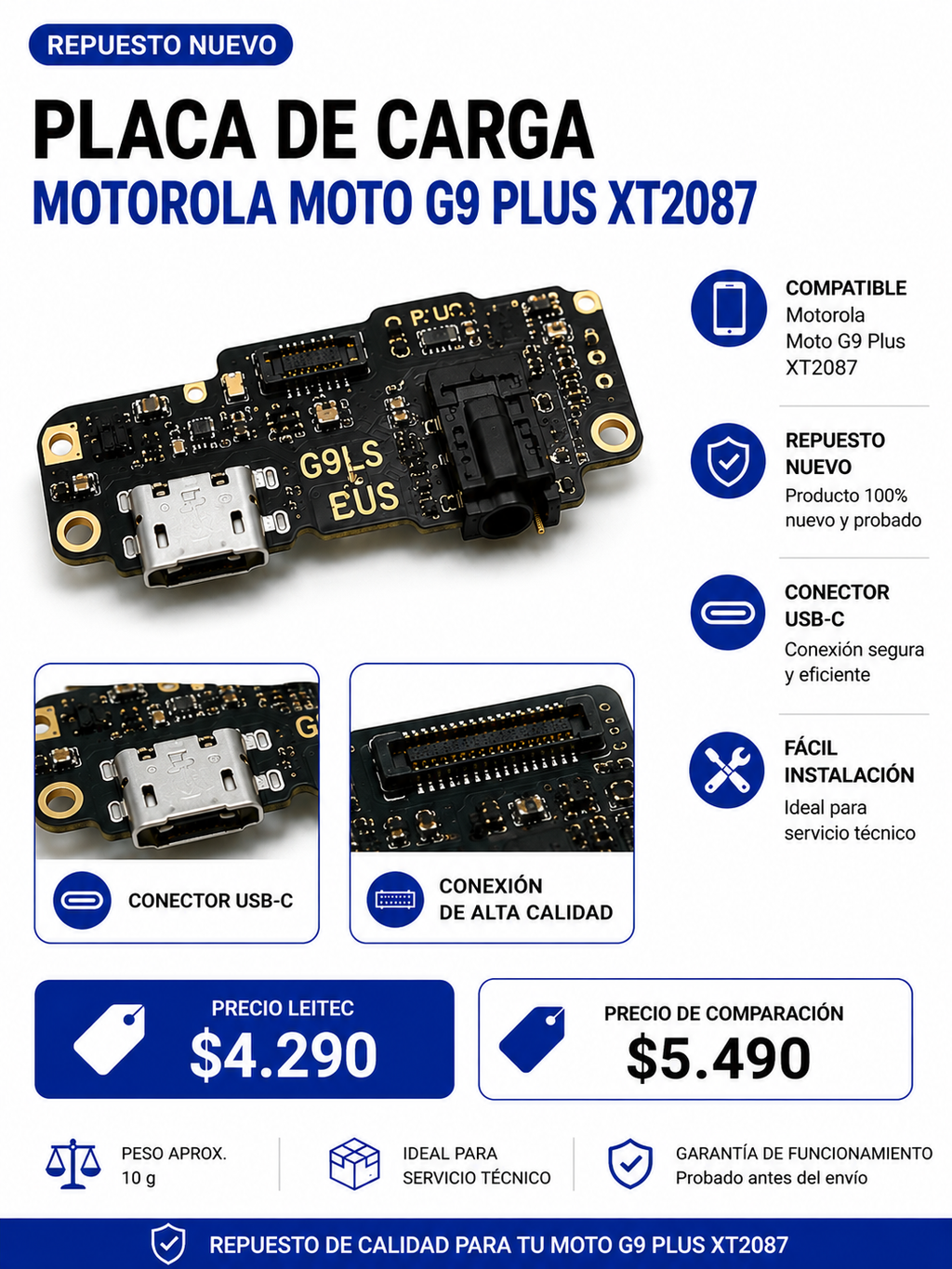 Placa de Carga Motorola Moto G9 Plus XT2087 – USB-C