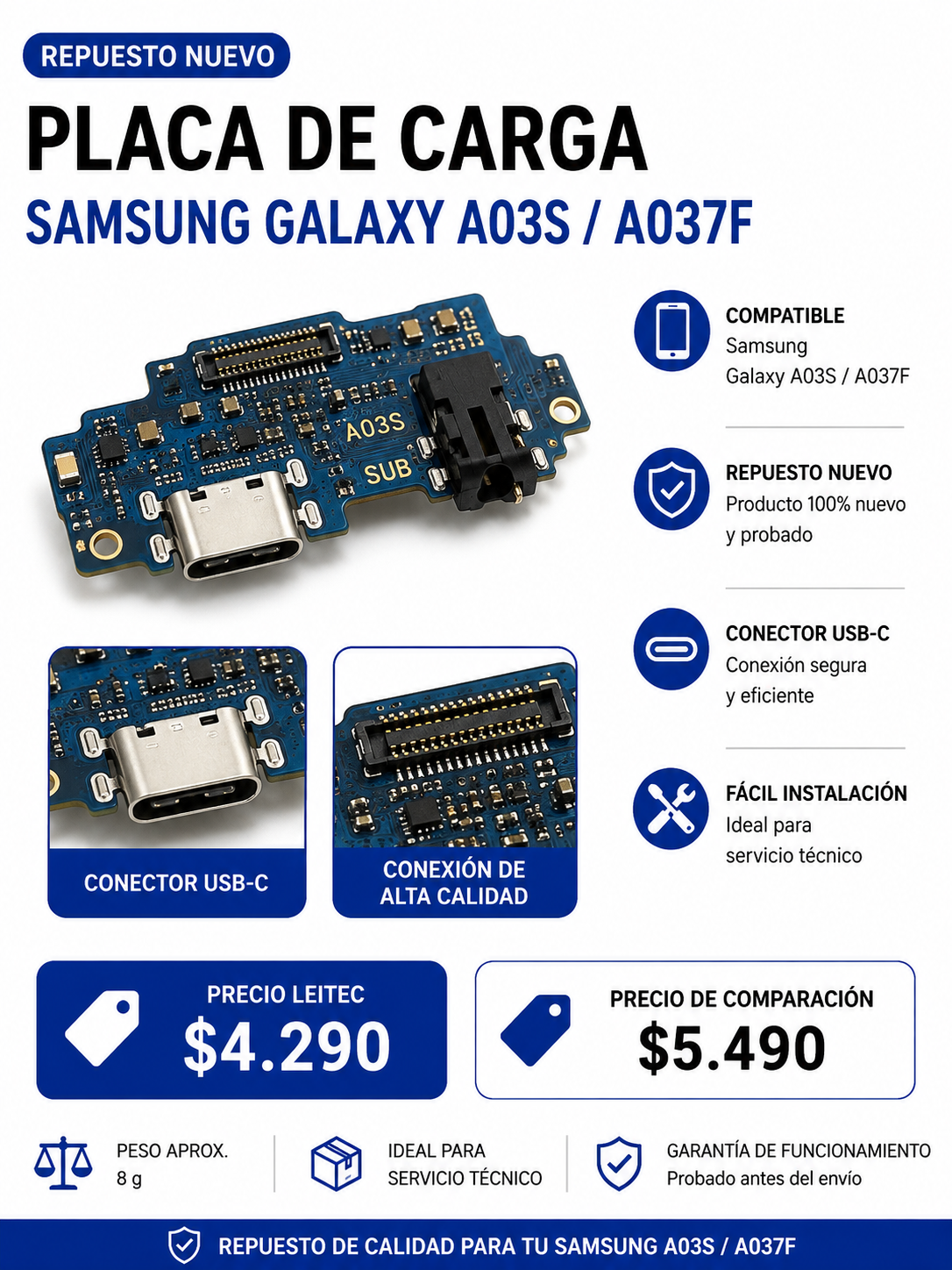Placa de Carga Samsung Galaxy A03s A037 – USB-C
