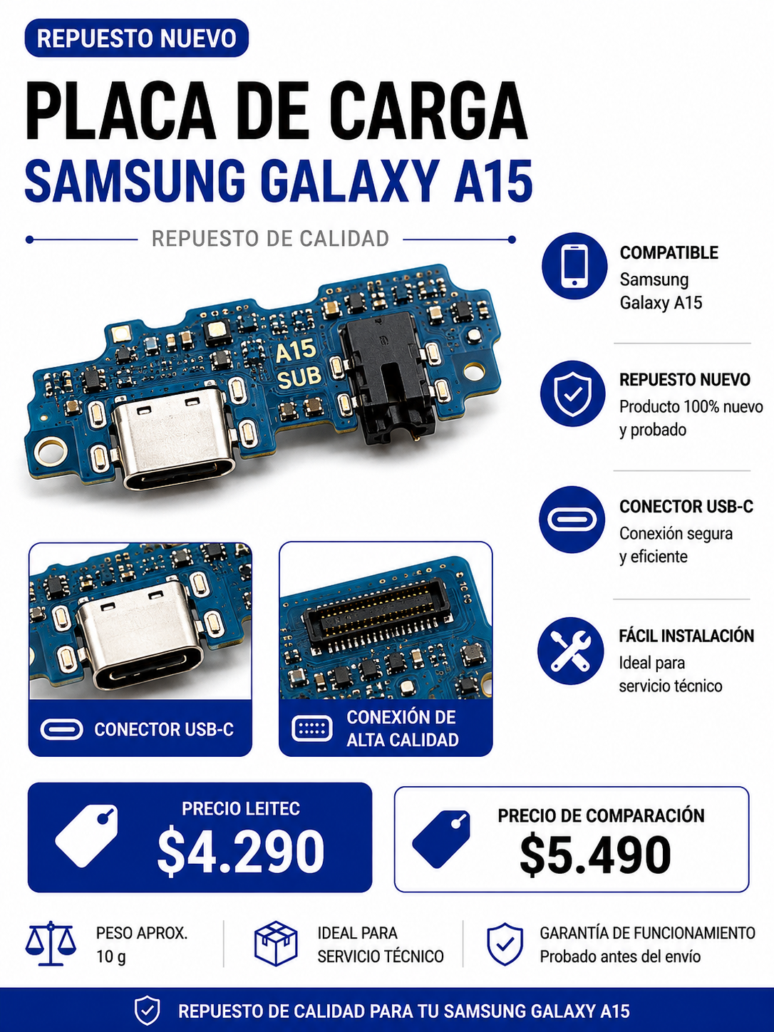 Placa de Carga Samsung Galaxy A15 – USB-C